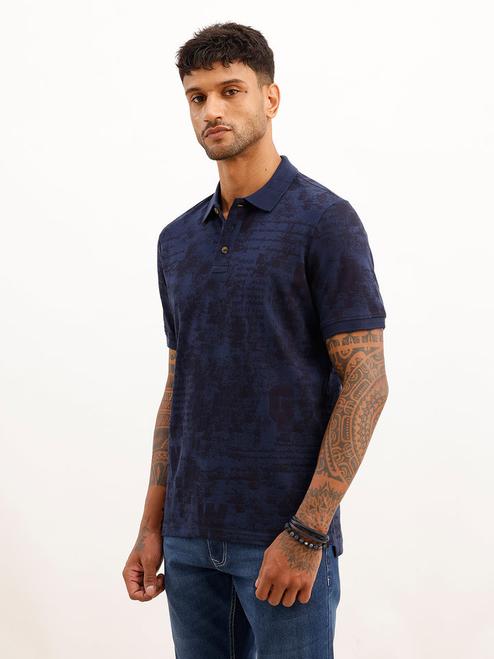 Slim Fit AOP Polo T-Shirt | Blue