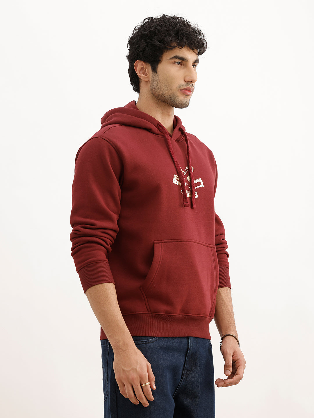 Classic Foil Printed Hooded Sweatshirt | Maroon