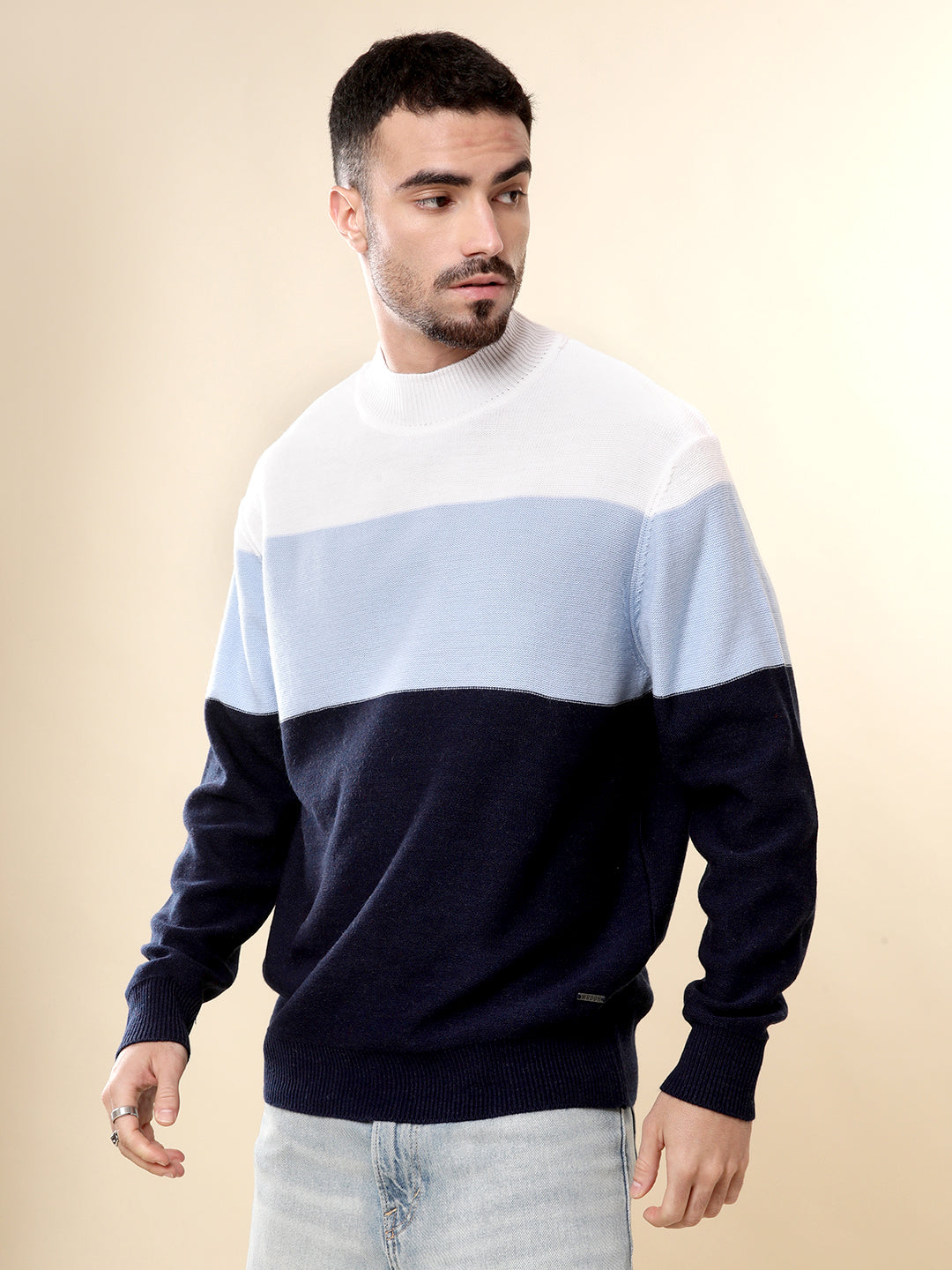 Colour-blocked Blue Sweater