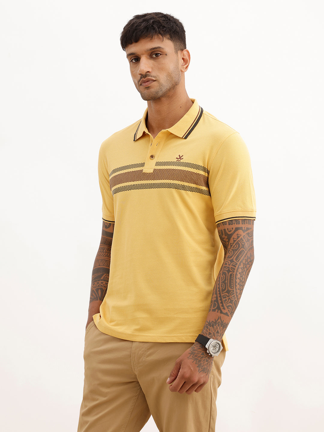 Placement Printed Polo T-Shirt | Yellow | WWTS240F