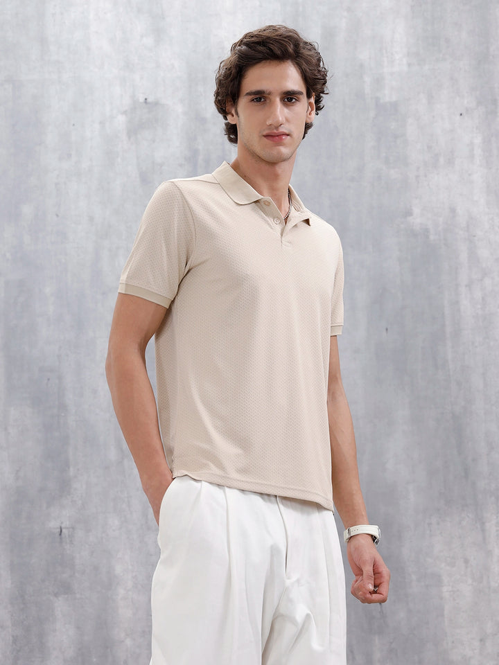 Men's Slim Fit Textured Polo | Beige