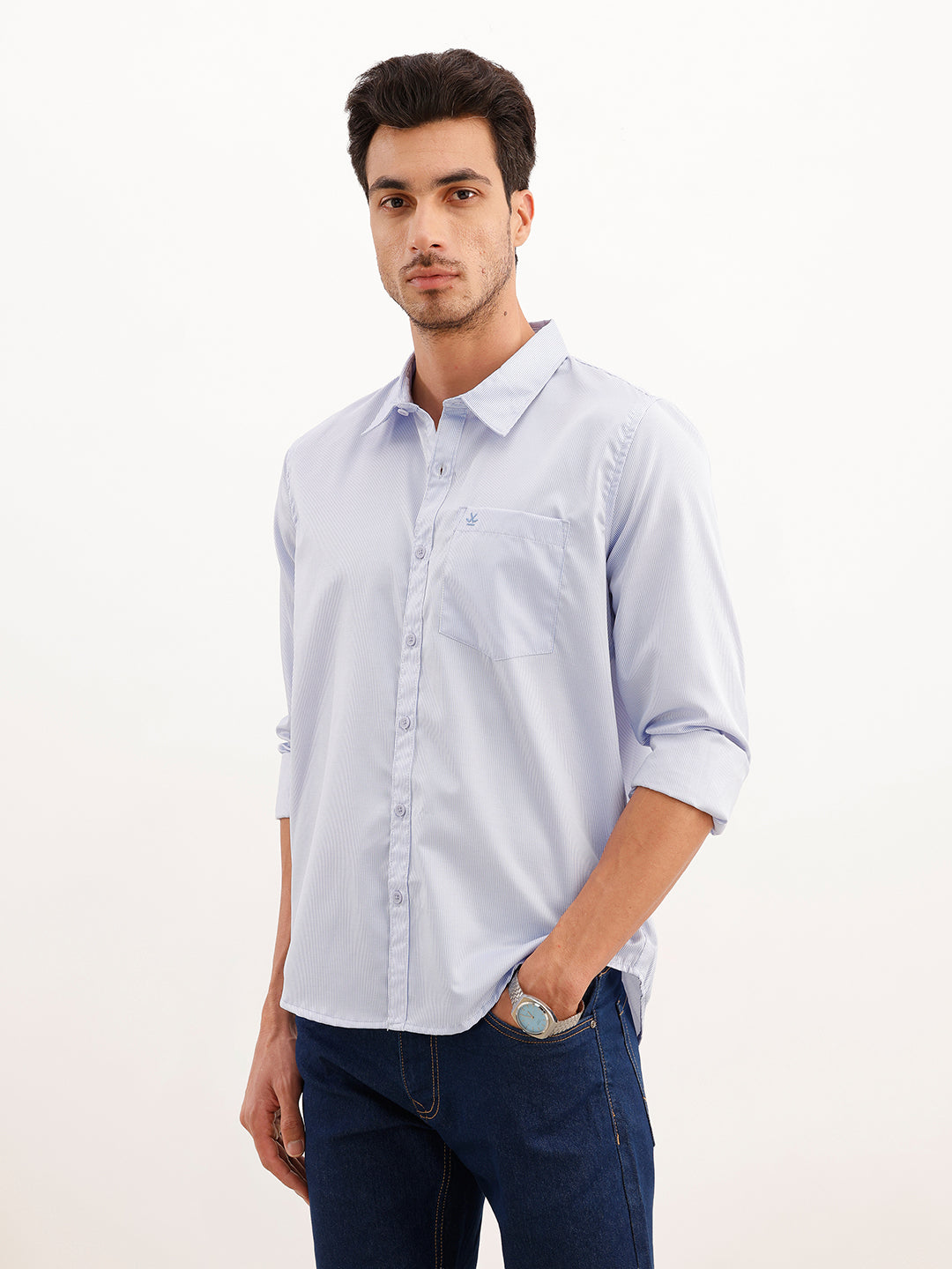 Solid Loose Fit Full Sleeve Shirt | Light Blue | WWSH9198F