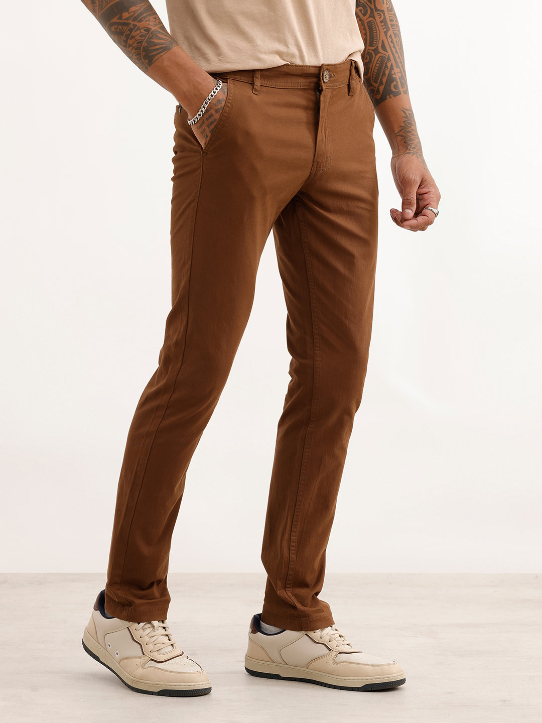 Solid Slim Fit Trouser | Brown