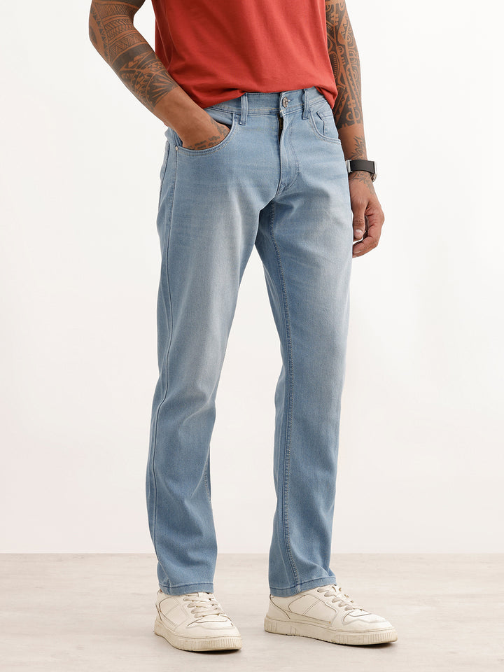 Straight Fit Faded Denim Jeans | Light Blue