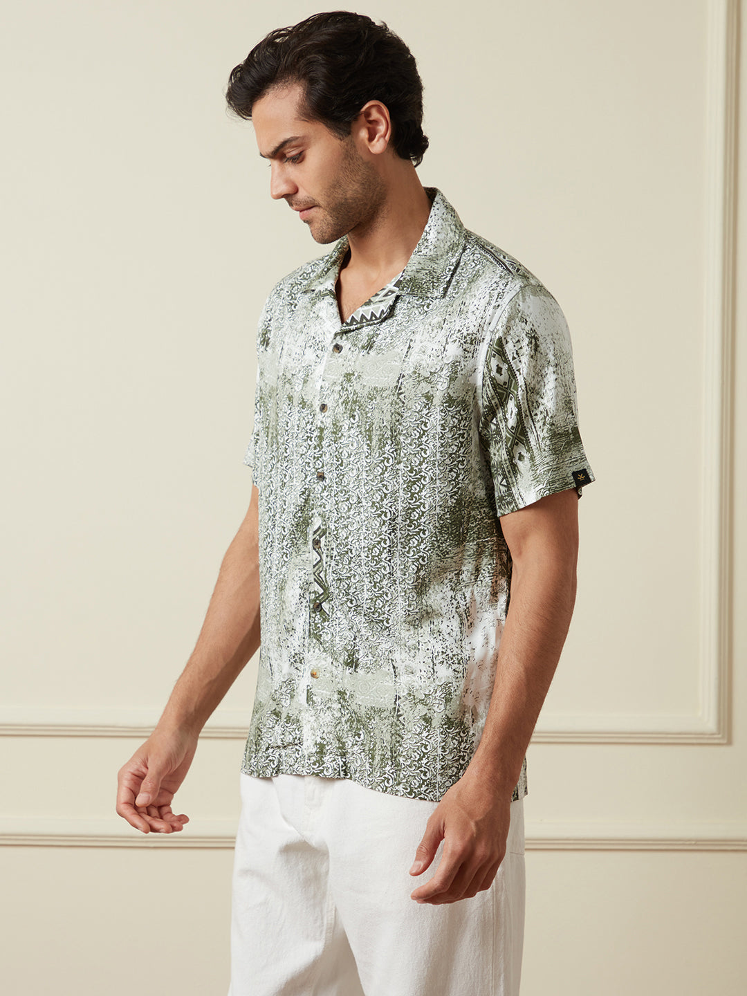 Abstract Green Resort Collar Shirt