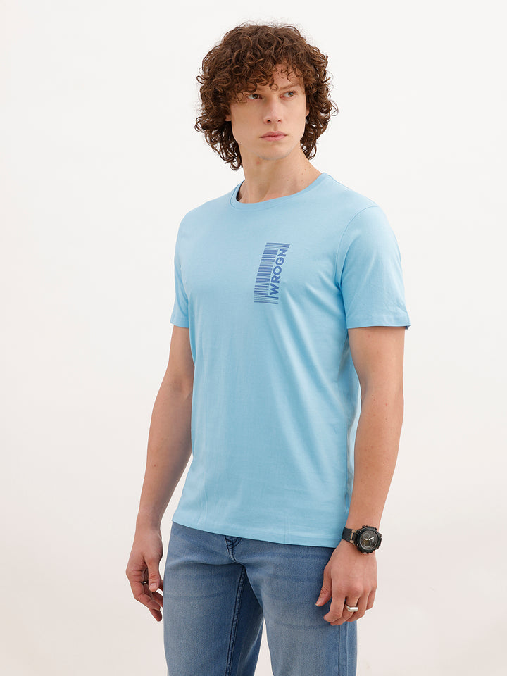 Solid Placement Printed T-Shirt | Light Blue