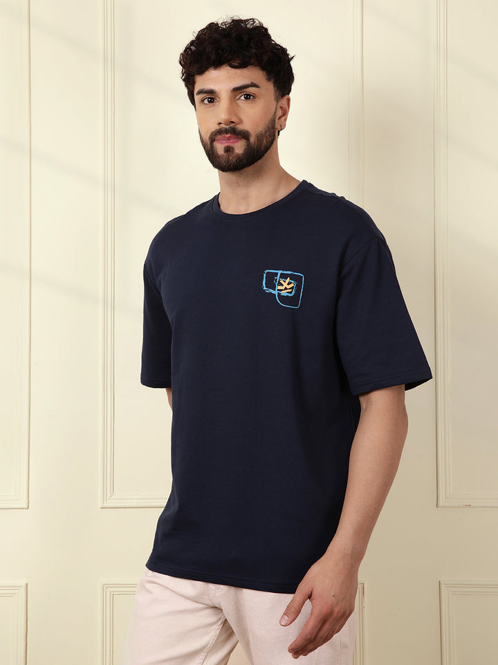 Heavy GSM Printed Faces T-Shirt | Navy Blue