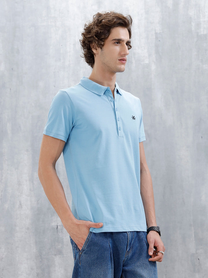 Minimalist Solid Polo Tee For Men | Light Blue