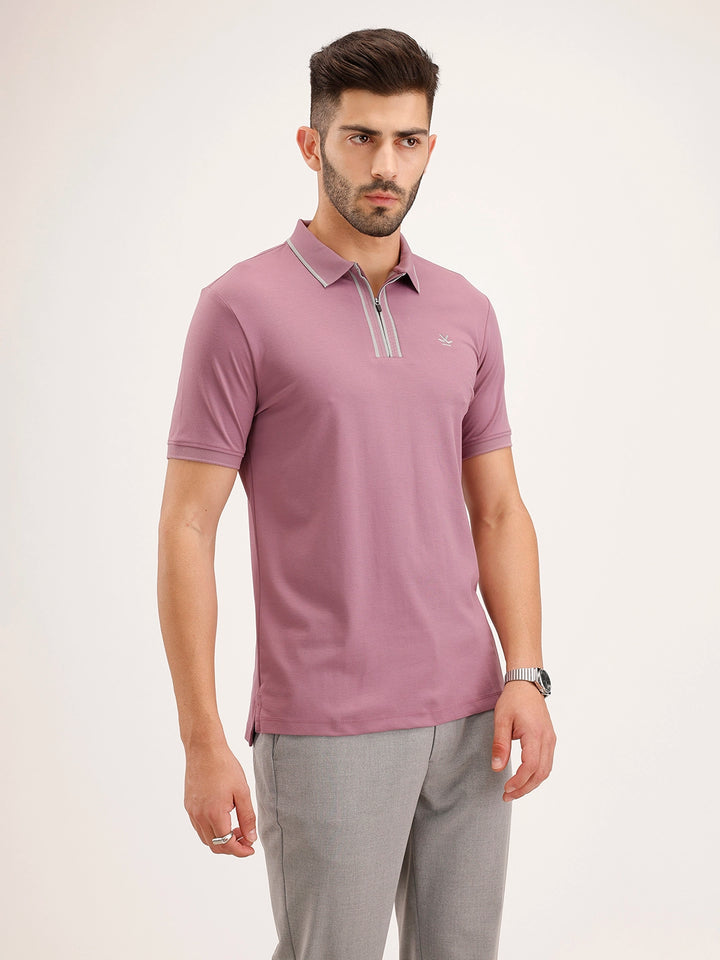 Slim Fit Contrast Collar T-Shirt | Pink