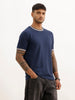 Textured Slim Fit Contrast Collar T-Shirt | Navy Blue | WTS02HSSL1222S