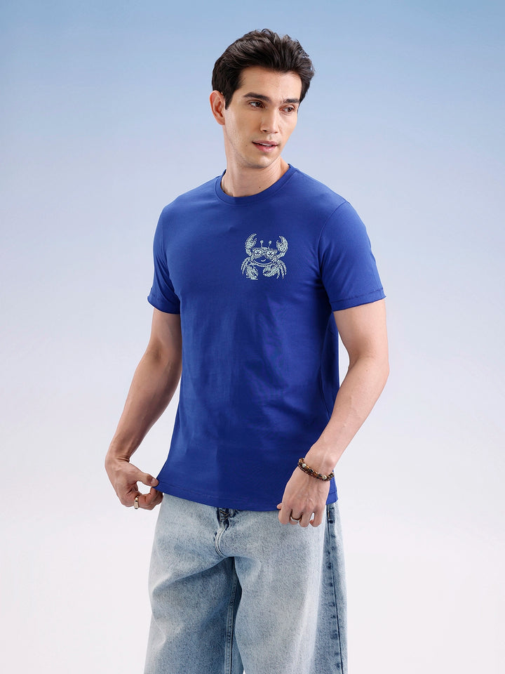 Slim Fit Placement Printed T-Shirt  | Blue