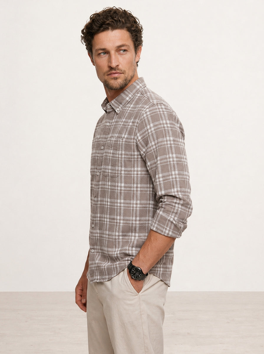 Slim Fit Checkered Shirt | Peach