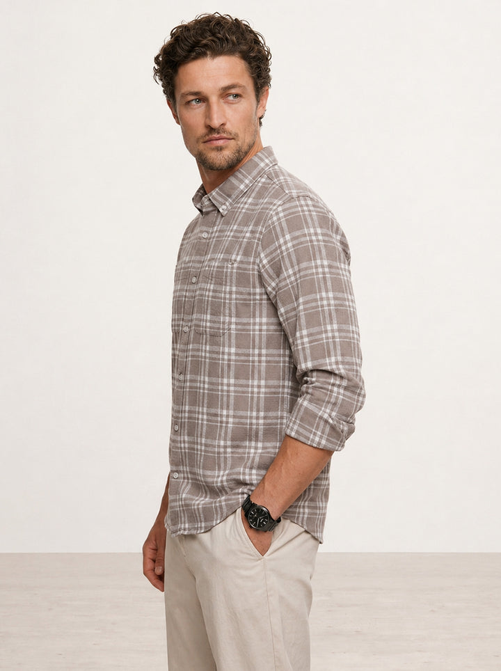 Slim Fit Checkered Shirt | Peach