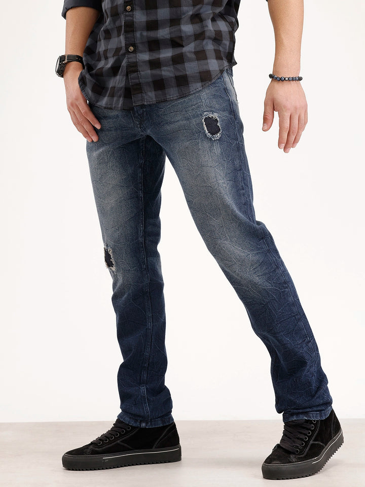 Slim Fit Distressed Denim Jeans | Blue