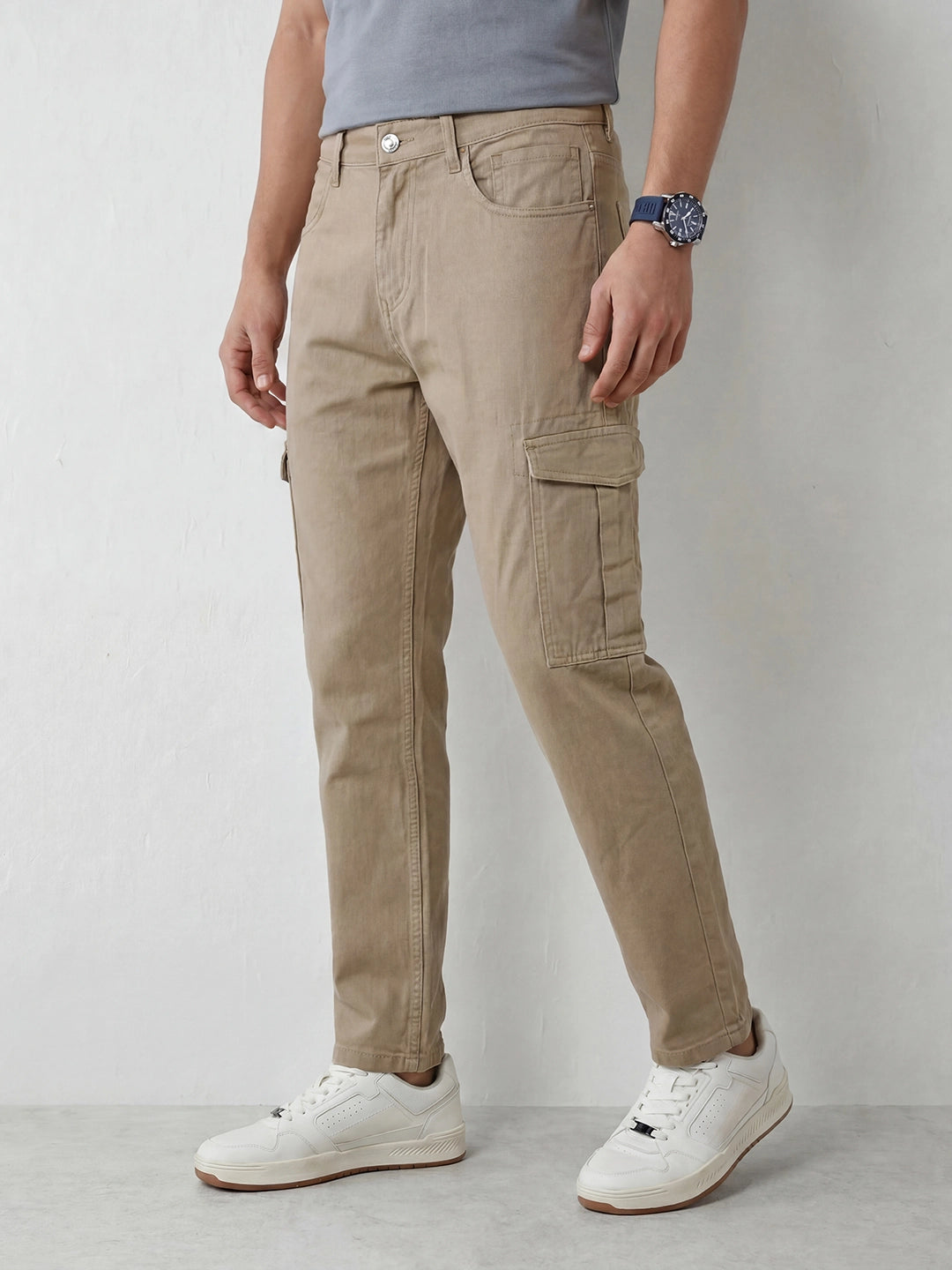 Loose Fit Denim Cargos | Khaki