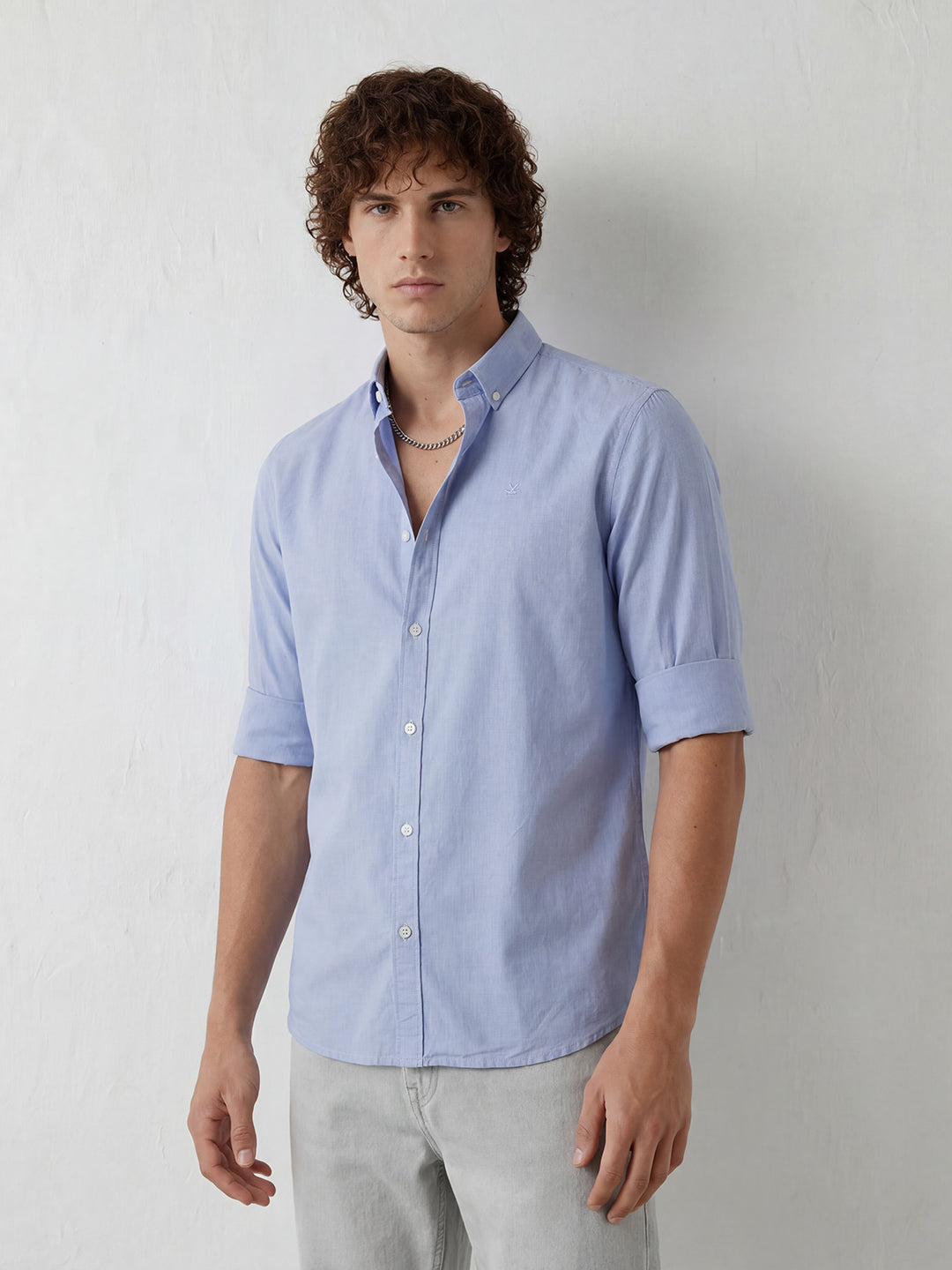 Solid Slim Fit Full Sleeve Shirt | Light Blue