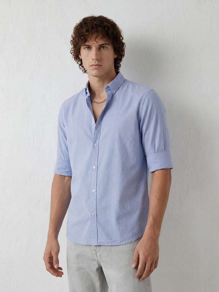 Solid Slim Fit Full Sleeve Shirt | Light Blue