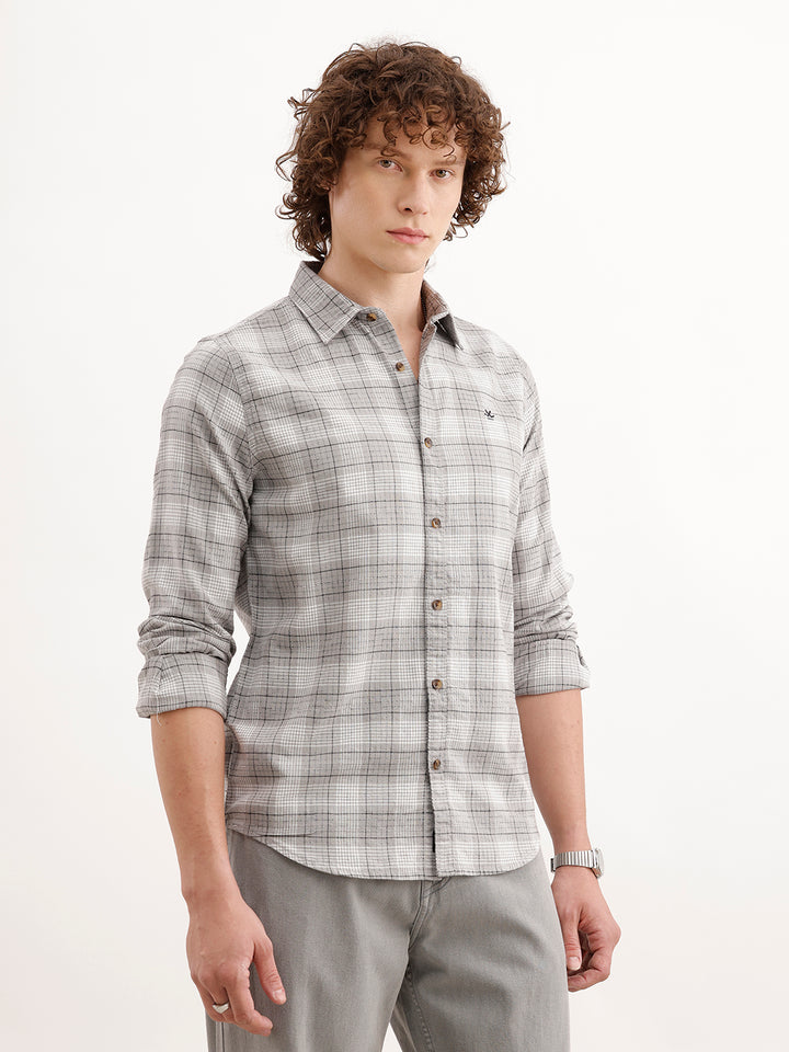Slim Fit Checkered Shirt  | Grey