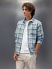 Textured Comfort Fit Checkered Pattern Shirt With Branding| Blue