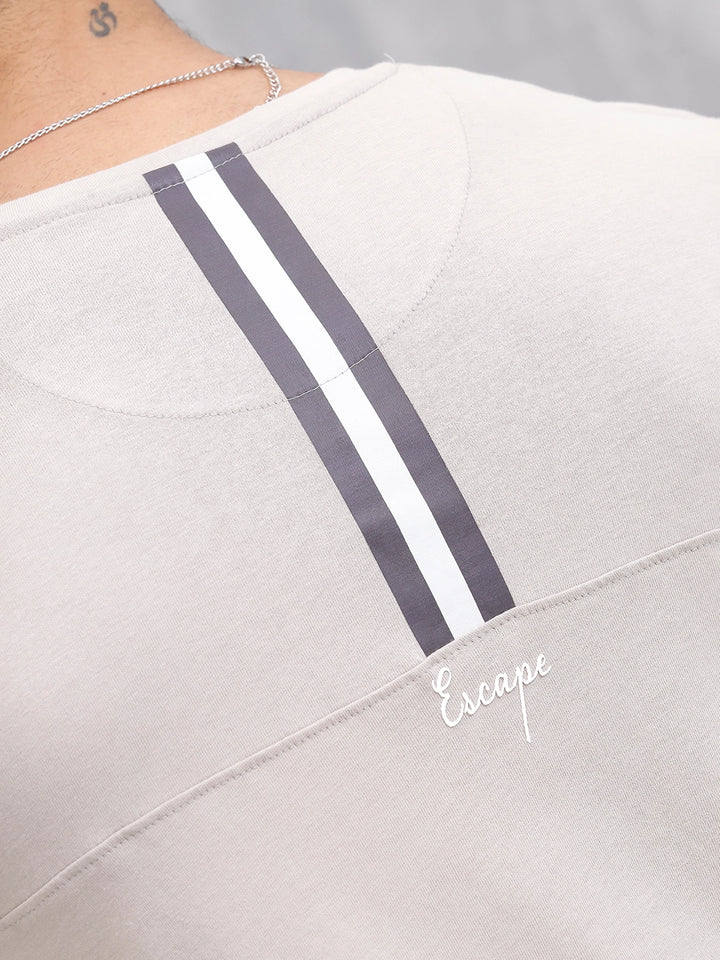 Hd Logo Printed Regular Fit T-shirt with Cut And Sew At Back | Grey