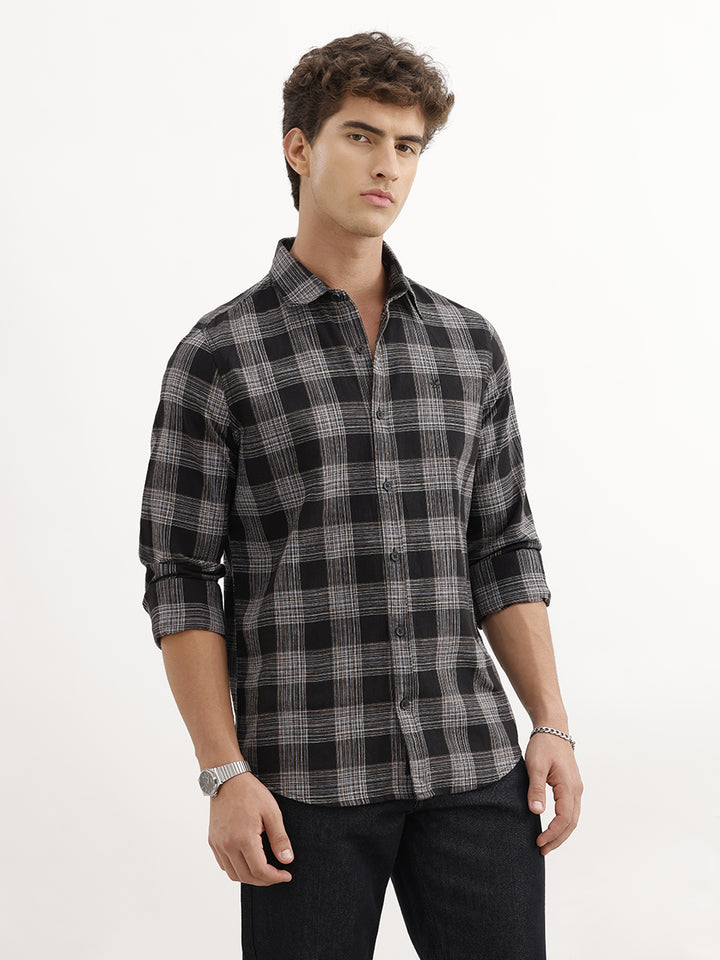 Slim Checkered Full Sleeve Shirt | Black