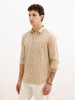 Regular Fit Full Sleeve Striped Shirt | Khaki