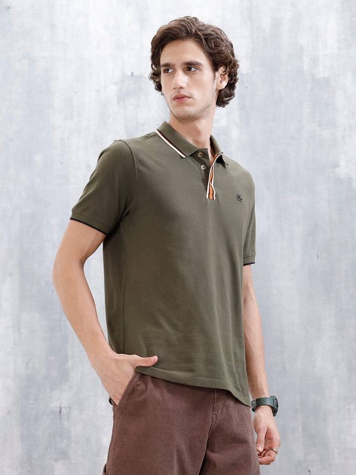Polo T-Shirt With Contrast Trim Details | Olive