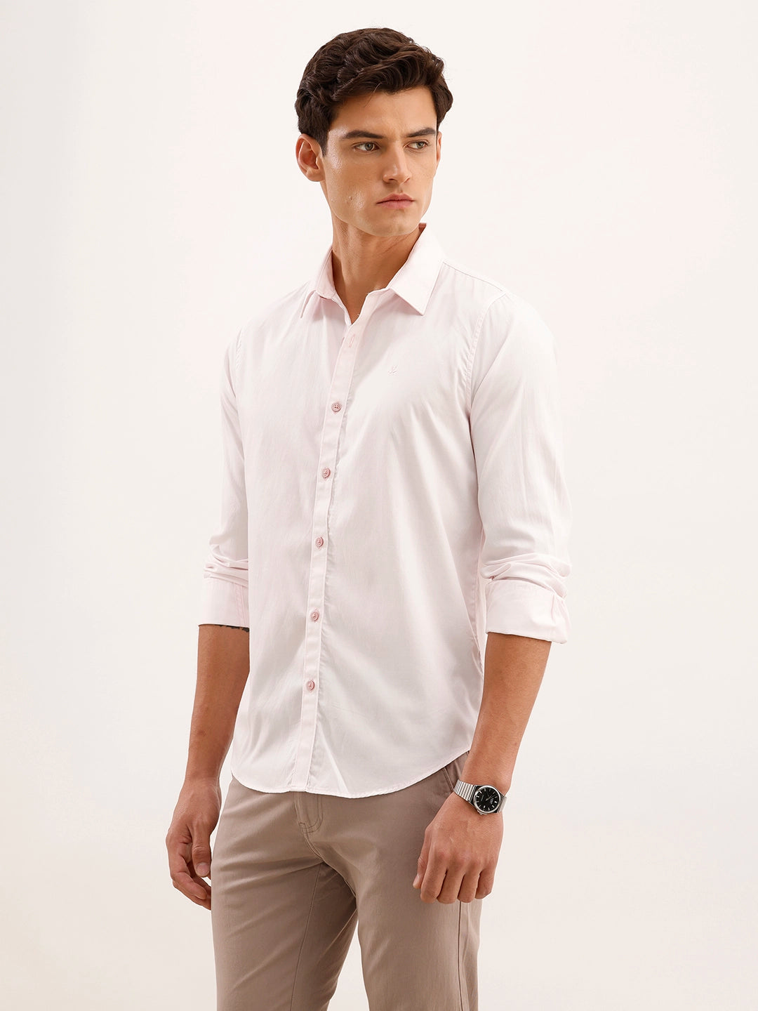 Solid Slim Fit Shirt | Pink