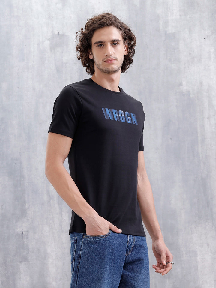 Laser Cut Lenticular Print Slim Fit Cotton T-Shirt | Black