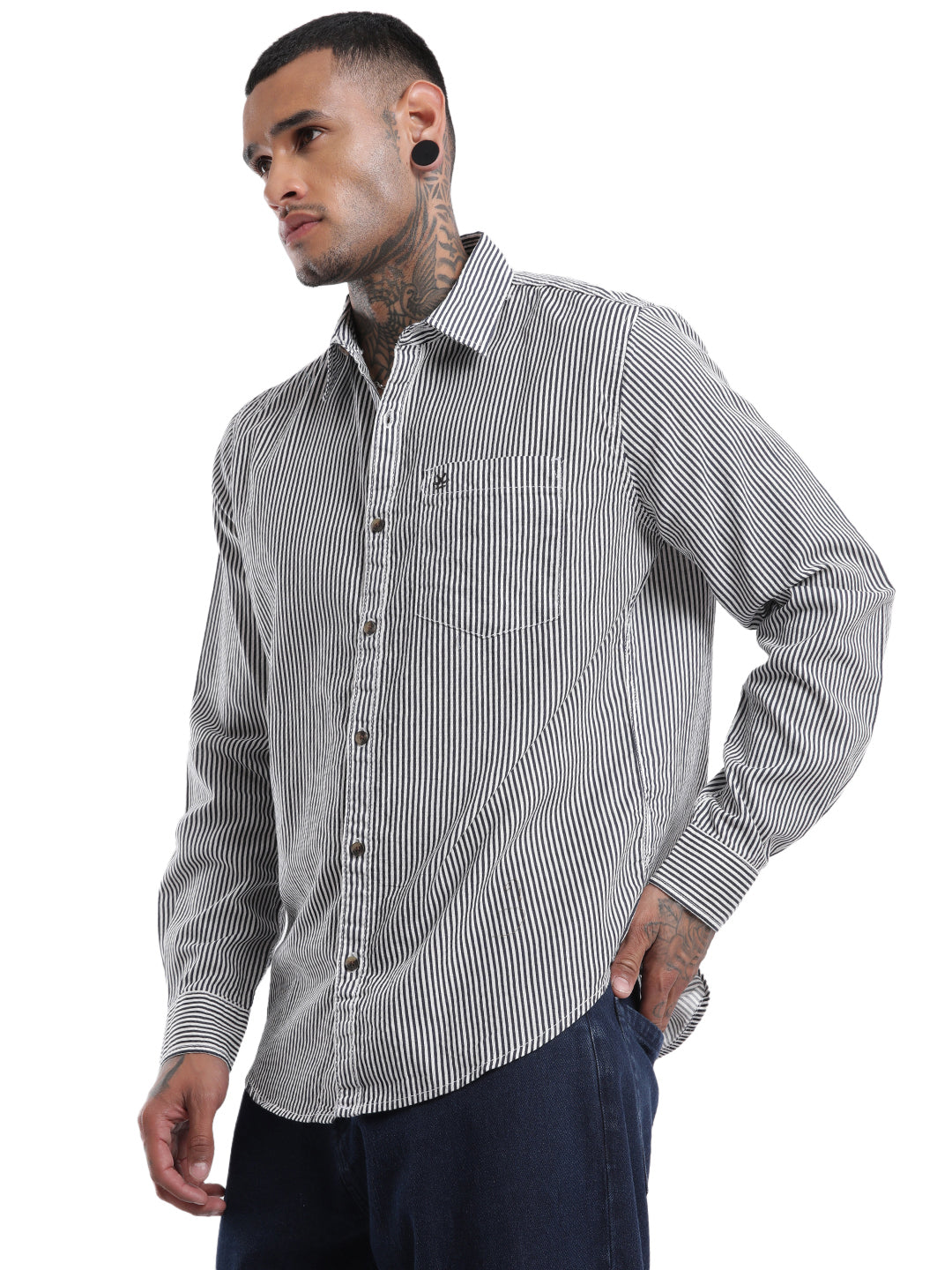 Classic Black & Blue Striped Shirt