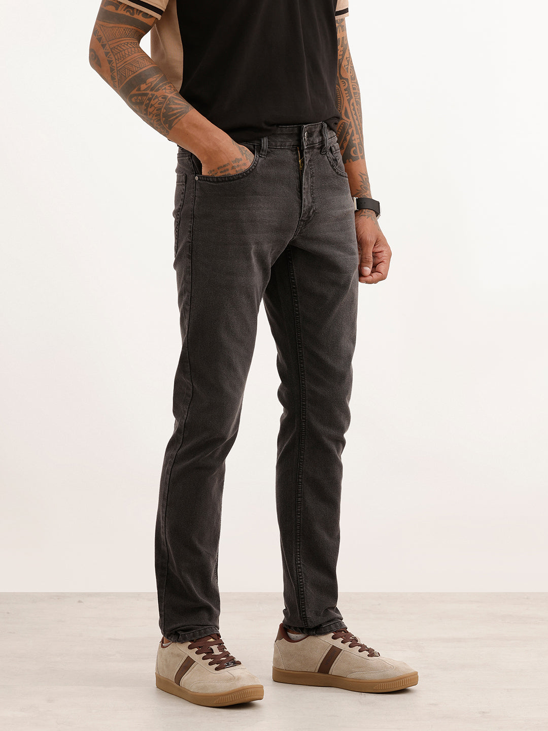 Faded Slim Fit Denim Jeans | Dark Grey