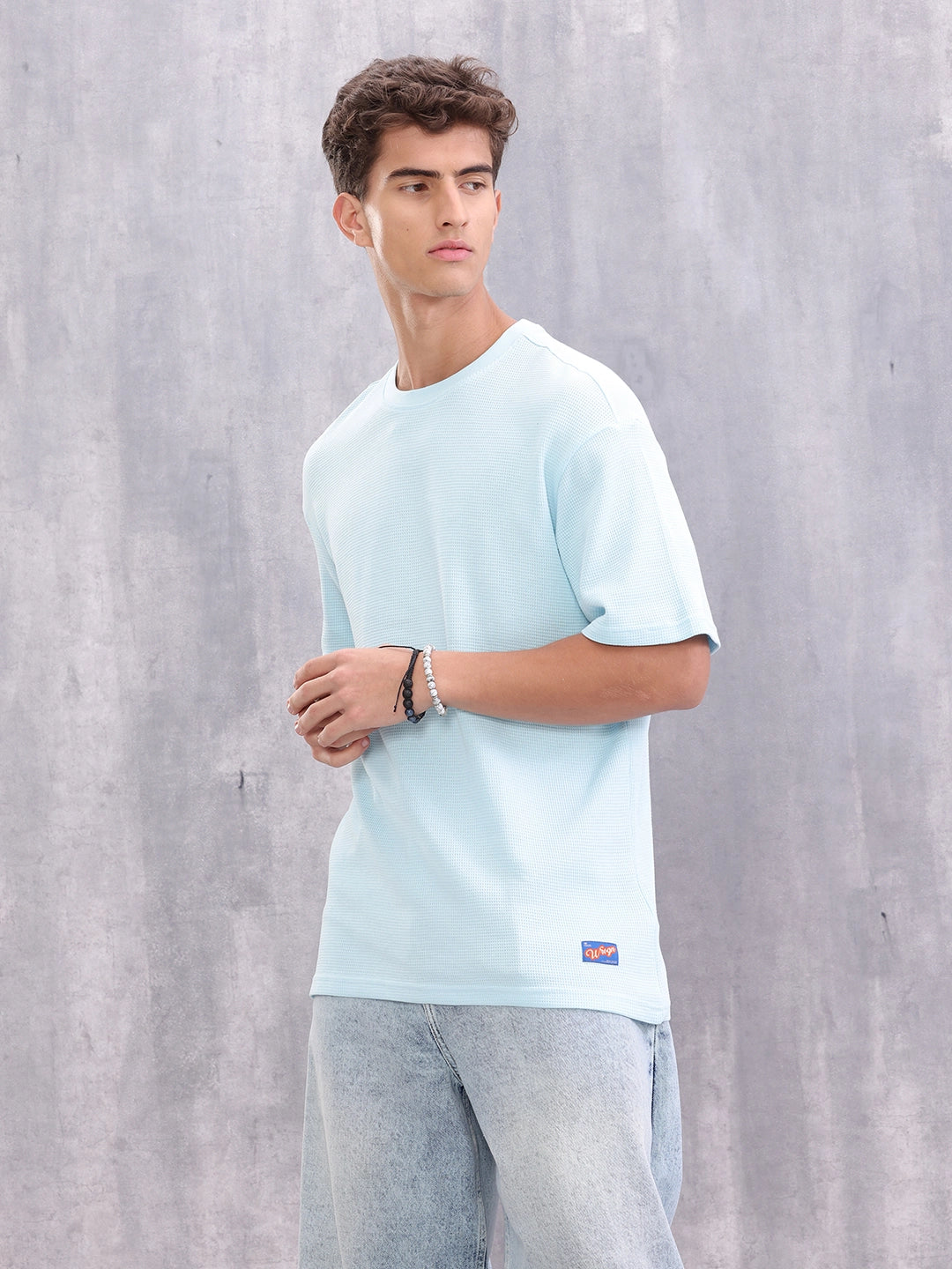 Waffle Textured Clean Look Oversized Fit T-shirt | Light Blue