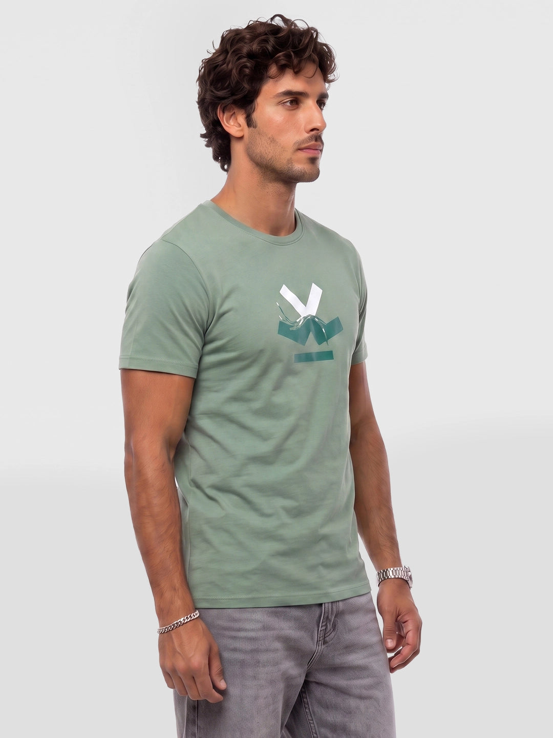 Slim Fit Placement Printed T-Shirt | Green