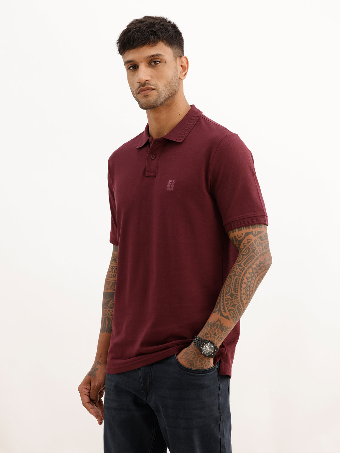 Solid Slim Fit Polo T-Shirt | Wine
