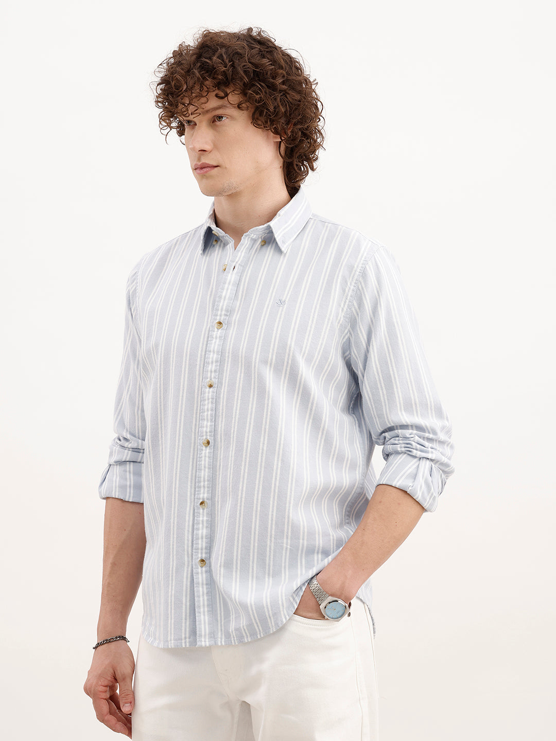 Slim Fit Striped Cotton Shirt  | Light Blue