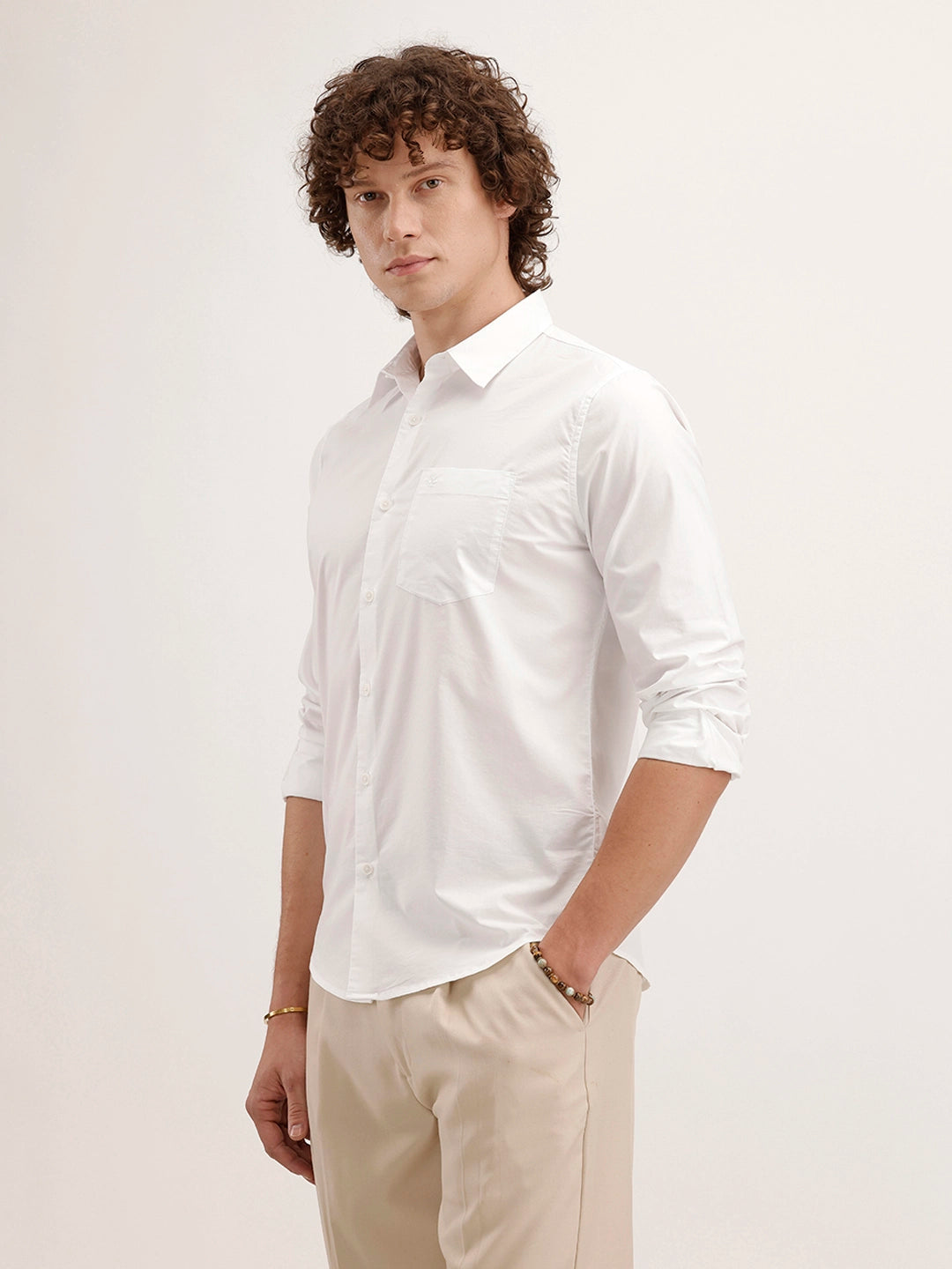 Solid Regular Fit Full Sleeve Shirt | White