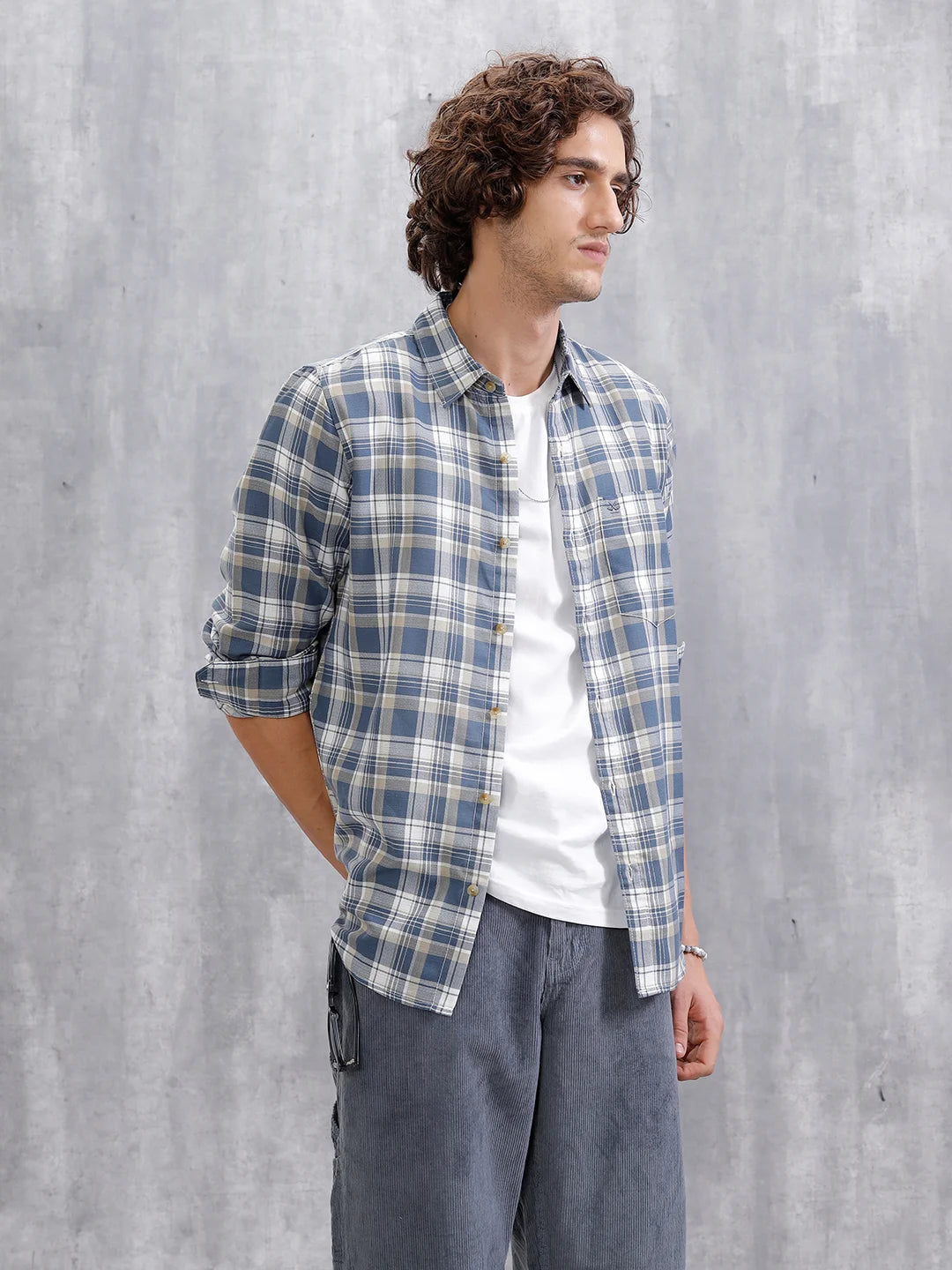 Textured Checked Regular Fit Shirt | Blue