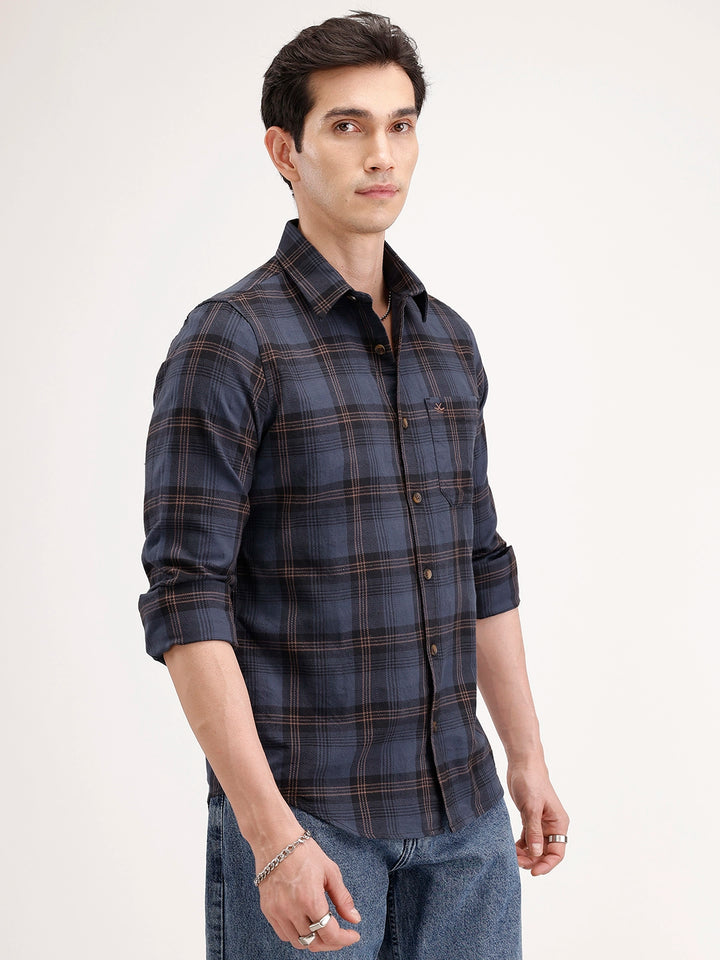 Slim Fit Checkered Shirt | Navy Blue