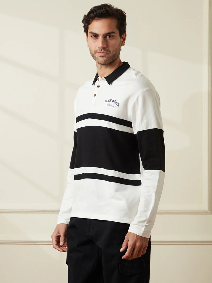 Colour Blocked Varsity Polo T-Shirt | Off White