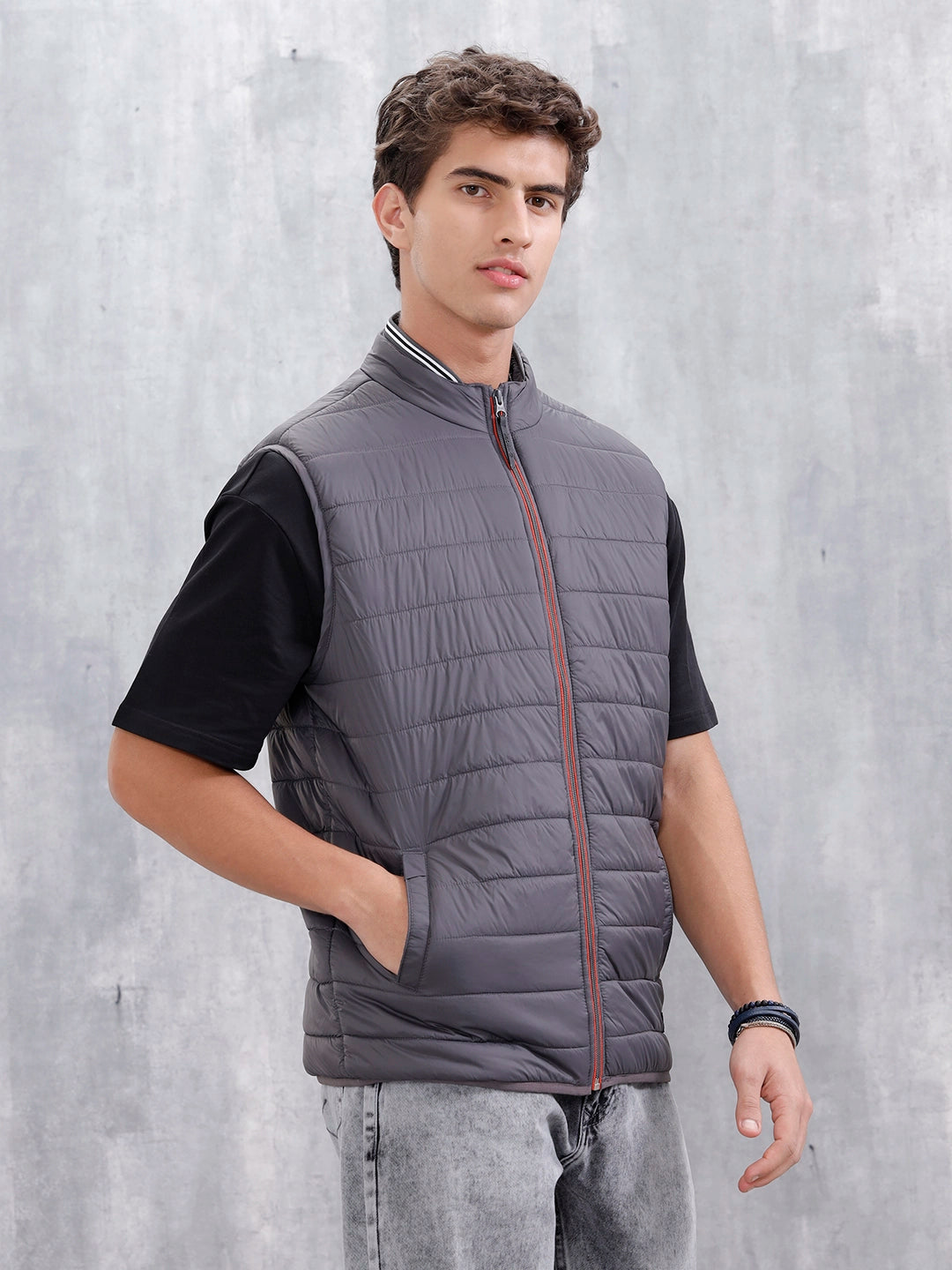 Men's Solid Casual Puffer Jacket | Grey