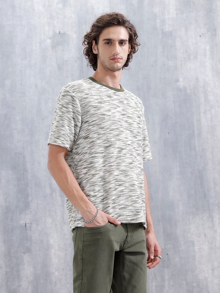 Loose Knit Oversized Cotton Blend T-Shirt | Green