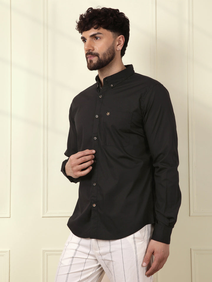 Solid Cotton Blend Shirt | Black