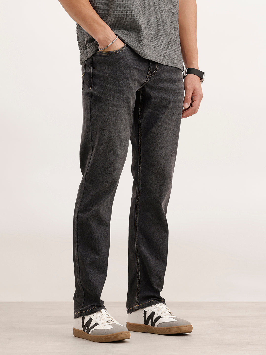 Straight Fit Faded Denim Jeans  | Grey