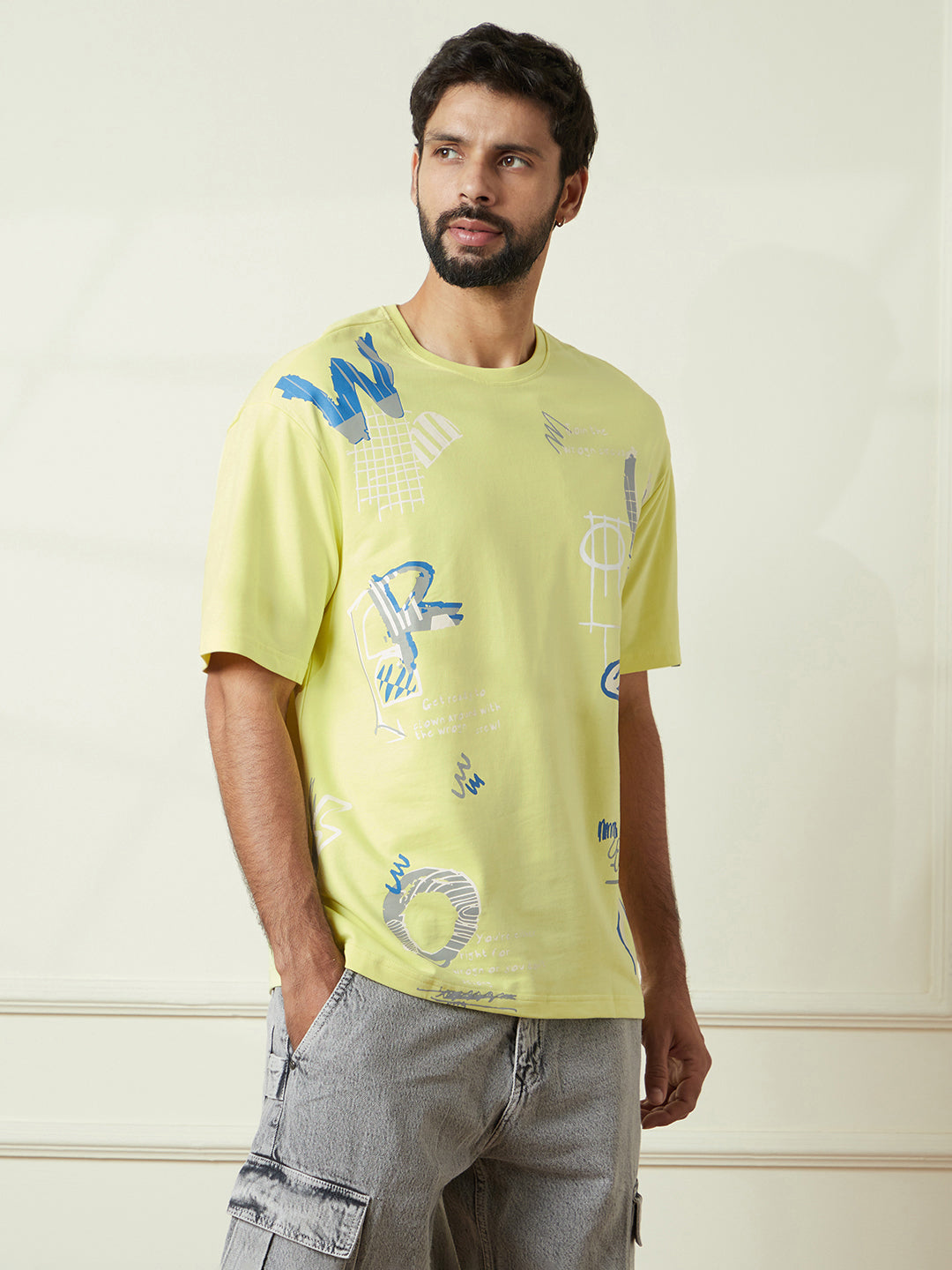 Wrogn Circus Placement Printed T-Shirt in Lime Green