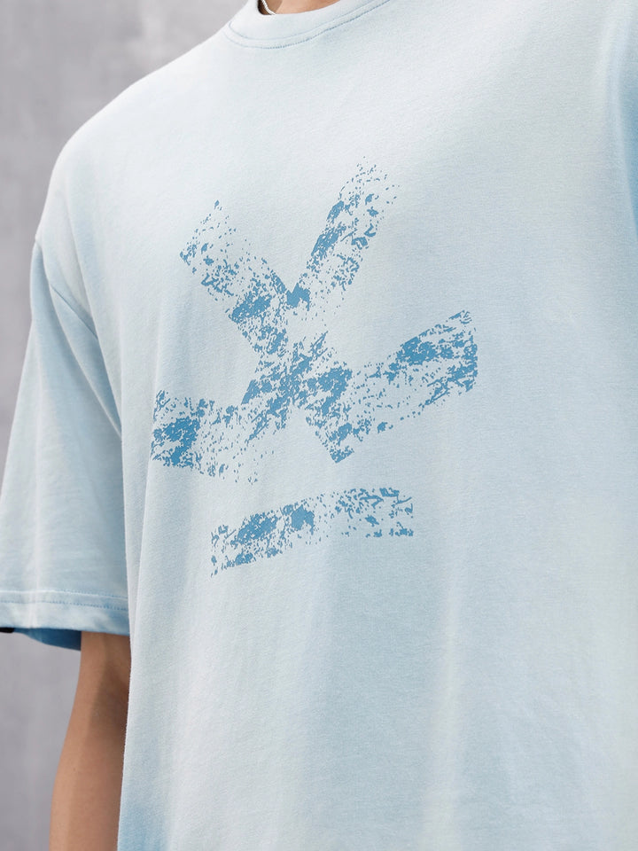 Retro Washed Oversized Fit Tshirt With Logo Print |  Blue