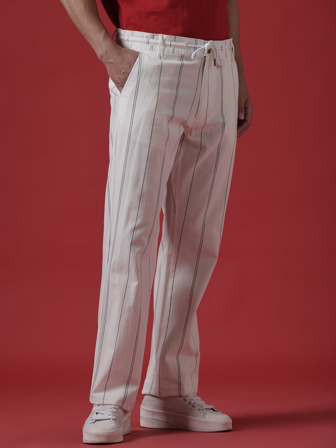 Striper White Drawstring Trousers