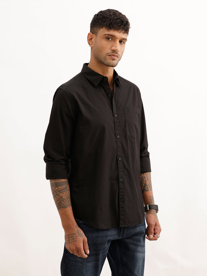 Solid Regular Fit Full Sleeve Shirt | Black