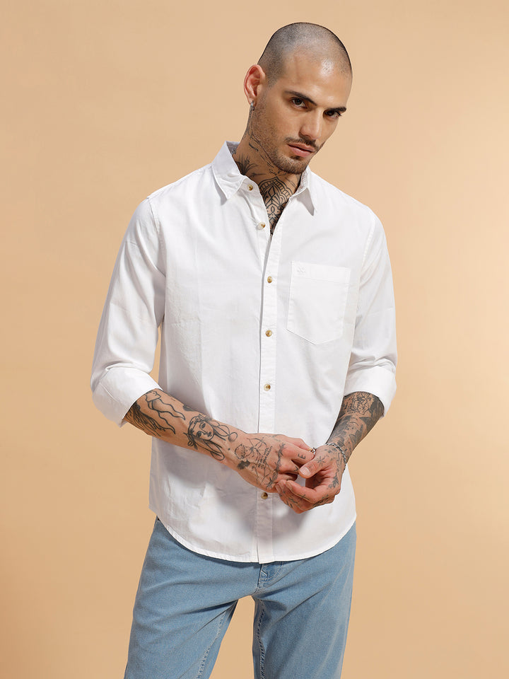 Solid Full Sleeve Cotton Shirt | White