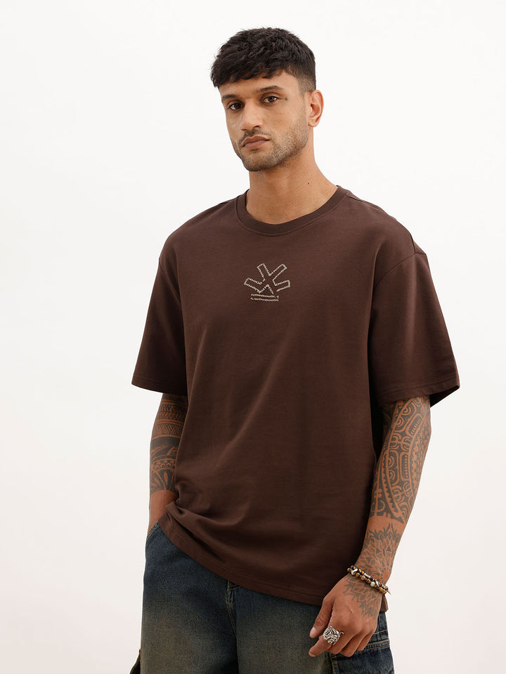 Classic Oversized Back Puffer Printed T-Shirt | Brown