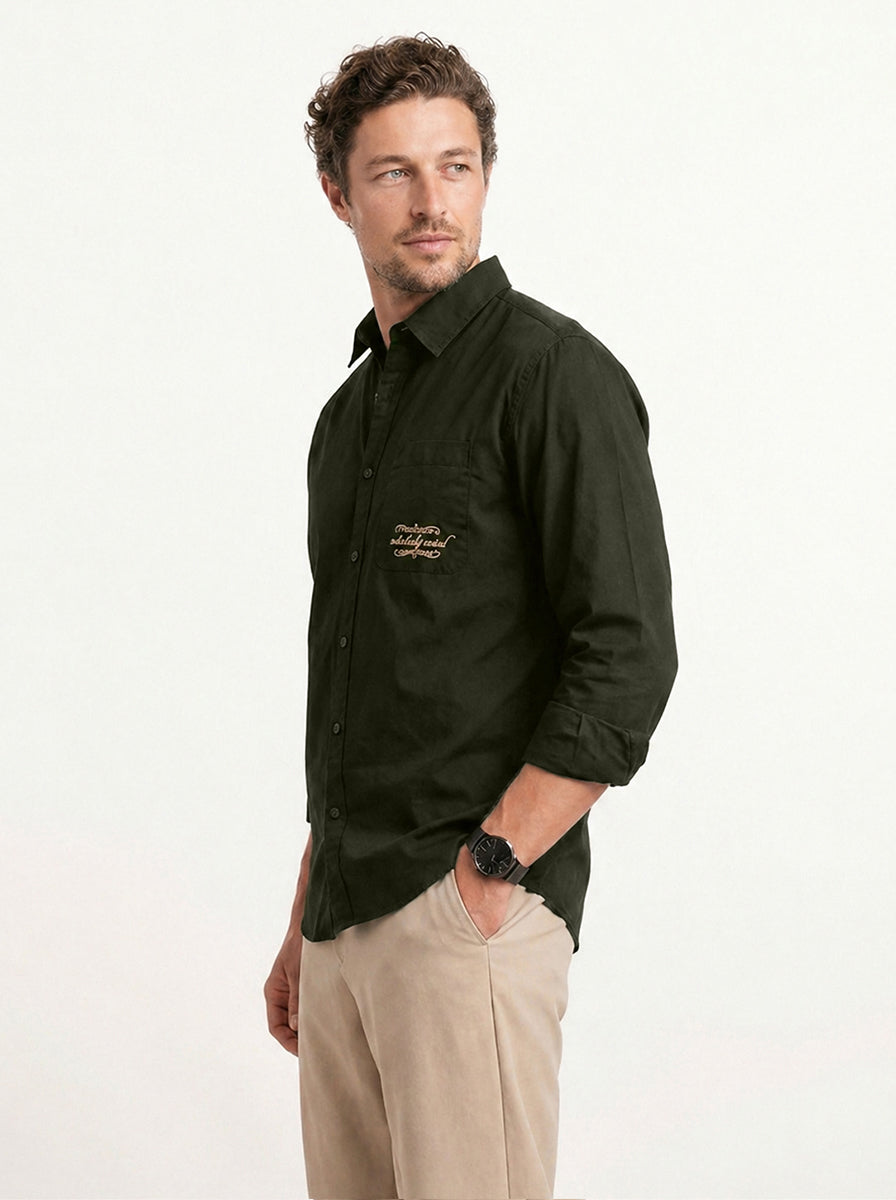 Comfort Fit Placement Printed Shirt | Olive
